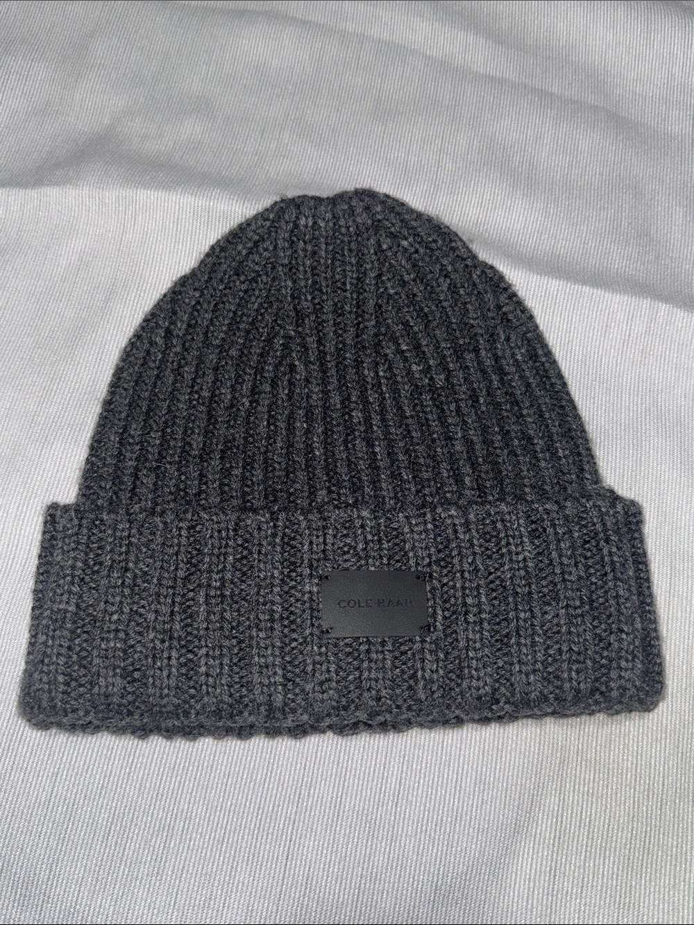 Cole Haan Dark Charcoal Ribbed Knit Beanie